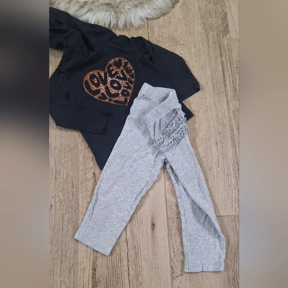 Carter's Gray 2pc St Black Hoodie & Leggings with Ruffle Detail Sz.18m#1869